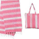 ΣΕΤ ΤΣΑΝΤΑ ΠΑΡΑΛΙΑΣ & ΠΕΤΣΕΤΑ ΒΑΜΒΑΚΕΡΗ FOUTA ΡΟΖ ΡΙΓΕ 90X180cm 40X40cm