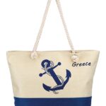 ΤΣΑΝΤΑ ΘΑΛΑΣΣΗΣ ΥΦΑΣΜΑΤΙΝΗ ΕΚΡΟΥ-NAVY ΑΓΚΥΡΑ 1 ΟΨΗΣ ''GREECE'' 55x16x40cm