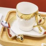 Κούπα με πιατάκι και κουταλάκι, Elegant Καρδιά με χρυσές λεπτομέρειες