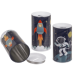 Μεταλλικός Κουμπαράς Space, 15,5 x 8 cm, με αποσπώμενο καπάκι σε 2 σχέδια