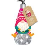 Gnome sits on silver ornament tinted fuchisa bottle 500 ml 9.3*8.8*19.5 cm