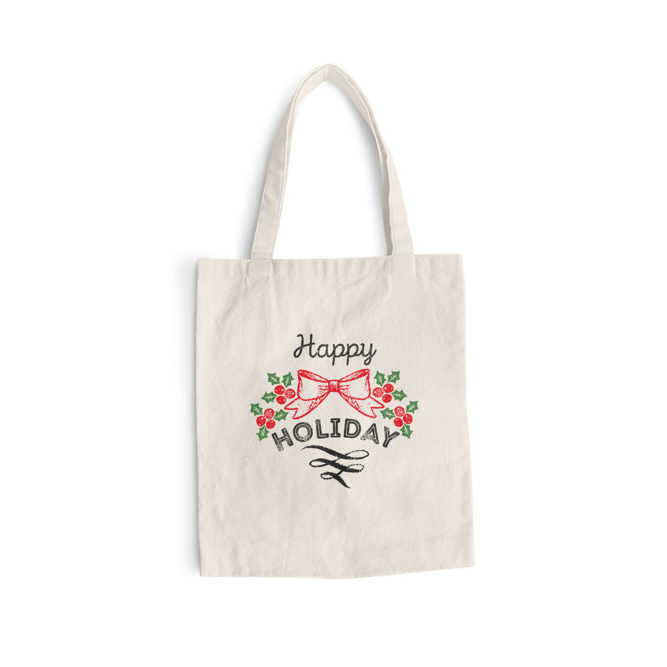 100000036815 Τσάντα Υφασμάτινη “Happy Holiday”, 100% Λινό, 48 x 32 cm - Image 1