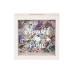 Άσπρος Ξύλινος Κουμπαράς "Travel Fund" 15X15 εκ.