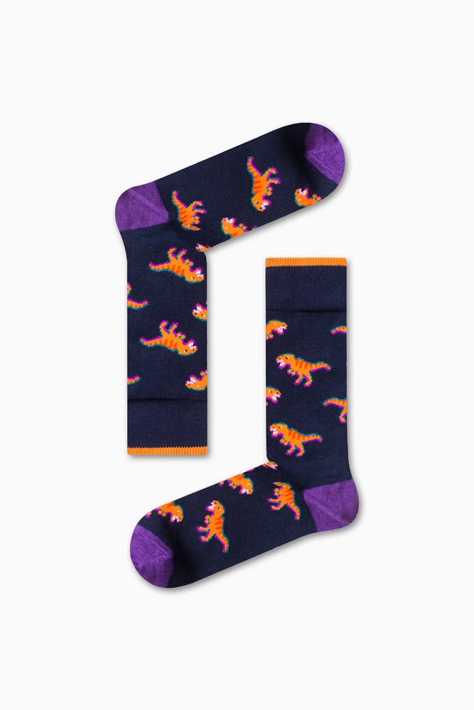 124-1 Καλτσα Unisex με Σχέδιο Orange Dinosaur - Image 1