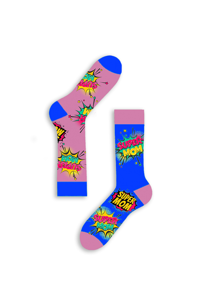 1supermom-blue Κάλτσα Unisex με Σχέδιο Super Mom! - Image 1
