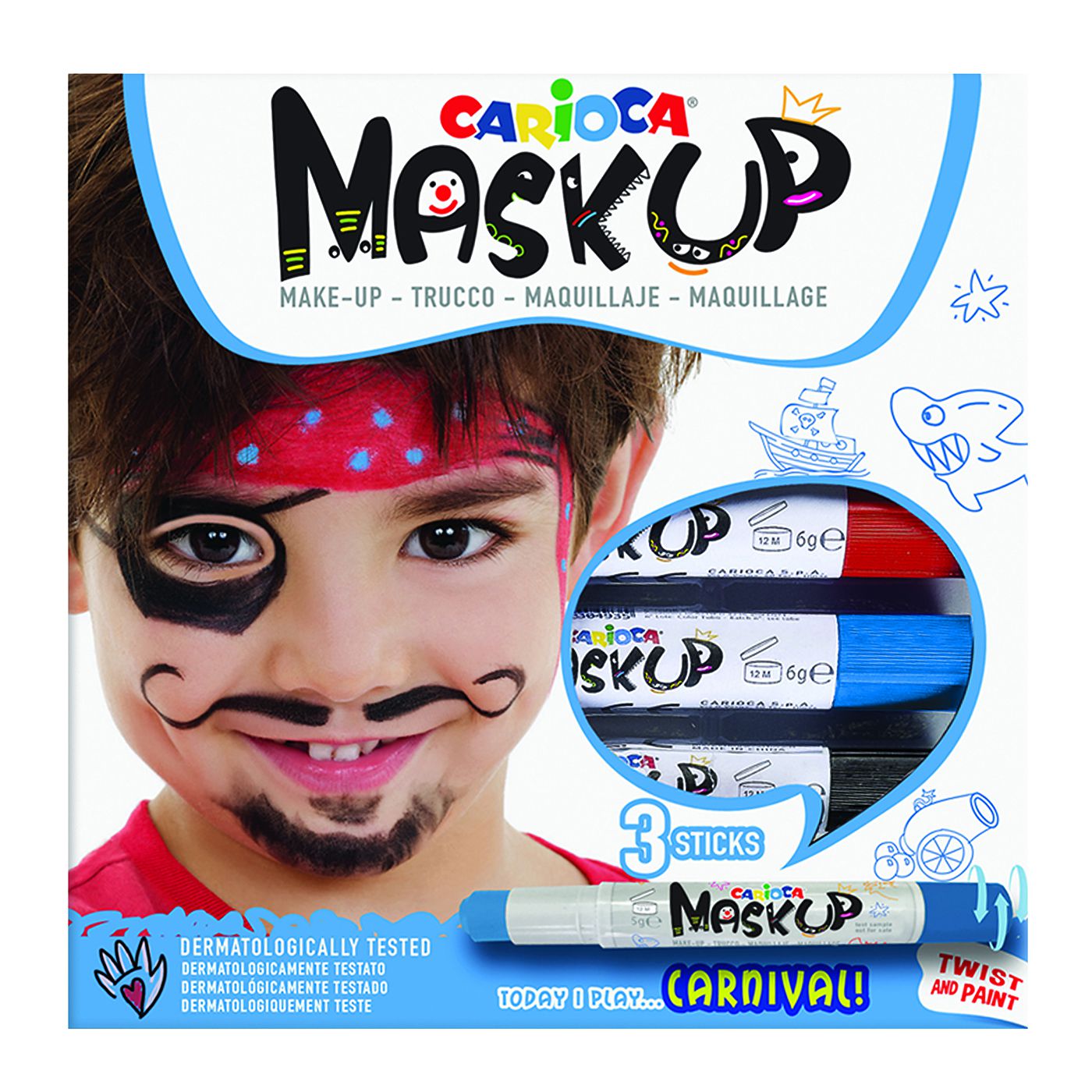 3-2169 Βαφές Προσώπου 3τεμ Carioca Maskup (Κόκκινο-Μπλε-Μαύρο) Carioca 43050 - Image 1