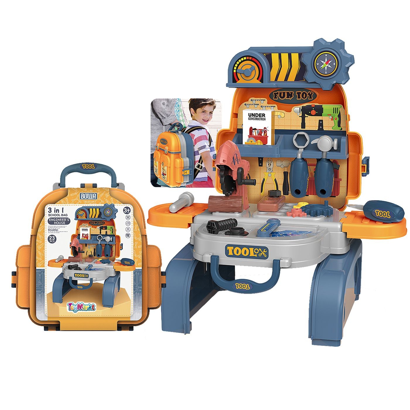 71-3159 Πάγκος Εργαλεία 23 τεμ 3 σε 1 Backpack Ανοικτό: 40x39x31cm, Κλειστό: 28x25x12cm ToyMarkt 913179 - Image 1