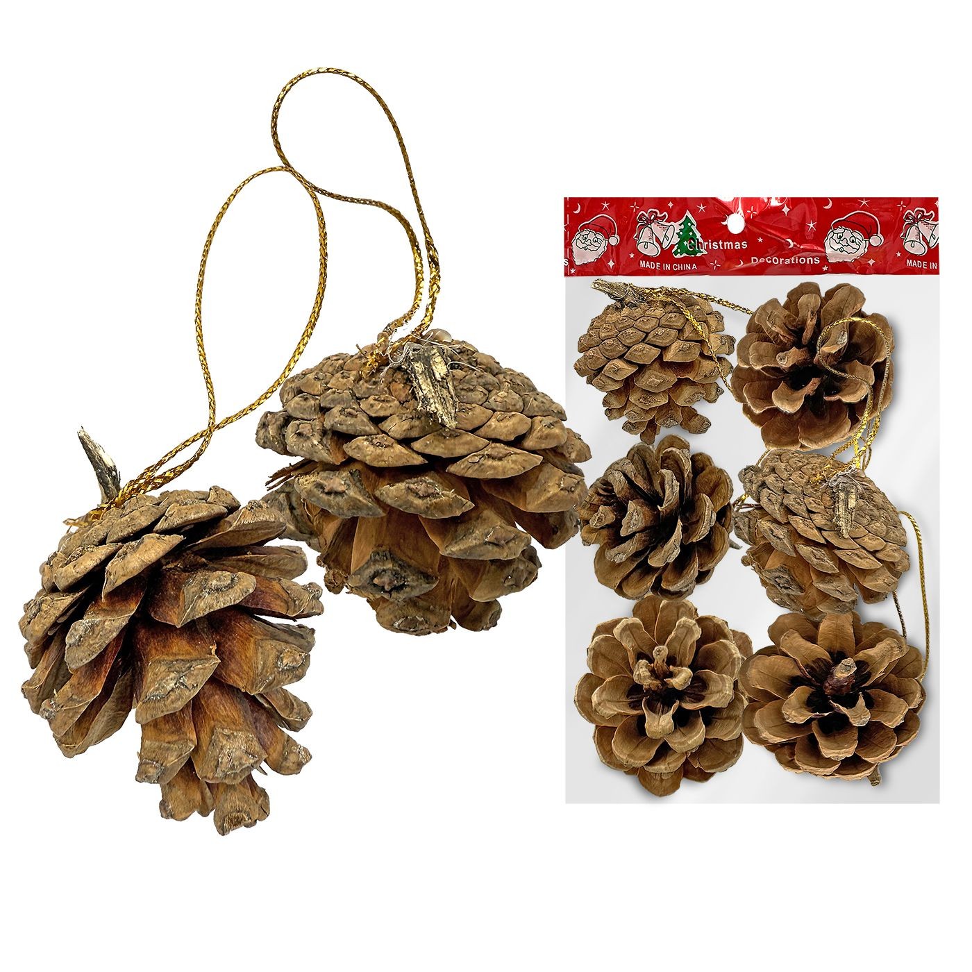93-1915 Κουκουνάρια Κρεμαστά πακ=6τεμ 4cm Xmasfest 1131935 - Image 1