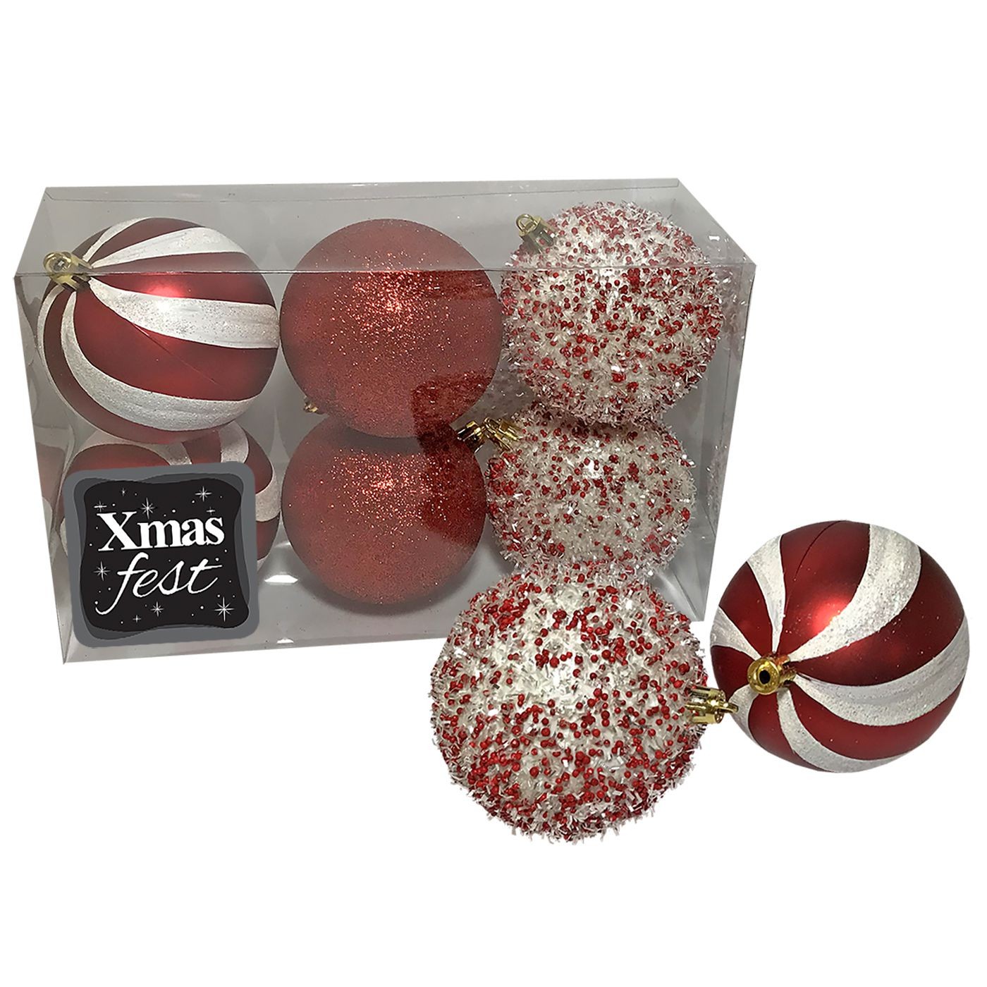 93-2828 Μπάλες 3 Σχέδια Κόκκινο πακ=6τεμ φ7cm ø7cm Xmasfest 1132848 - Image 1
