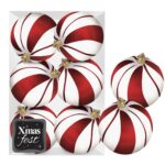 Μπάλες Λευκές με Κόκκινες Ρίγες πακ=6τεμ φ8 ø8cm Xmasfest 1133596