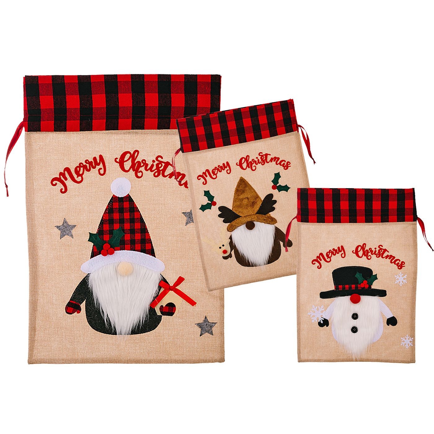 93-3603 Σάκος Χριστουγέννων Λινάτσα Καρώ 57x38cm Xmasfest 1133623 - Image 1
