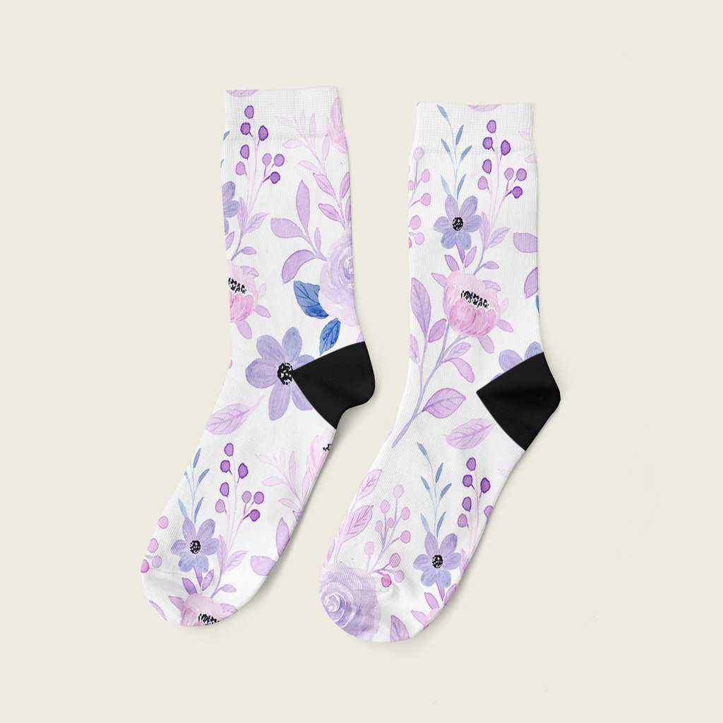 I11 Κάλτσα Unisex Digital White Flowers - Image 1
