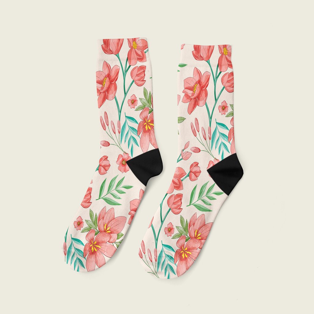 I4 Κάλτσα Unisex Digital Red Flower - Image 1