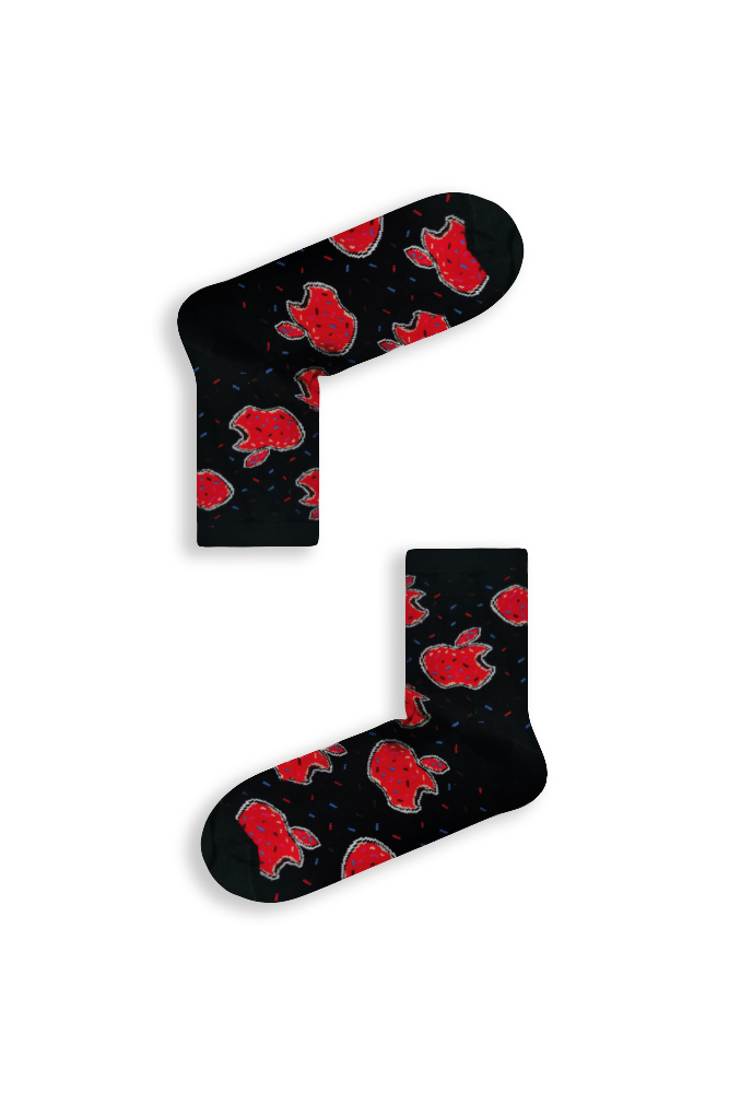 apple-black Κάλτσα Ημίκοντη Unisex με Σχέδιο Black Apple - Image 1