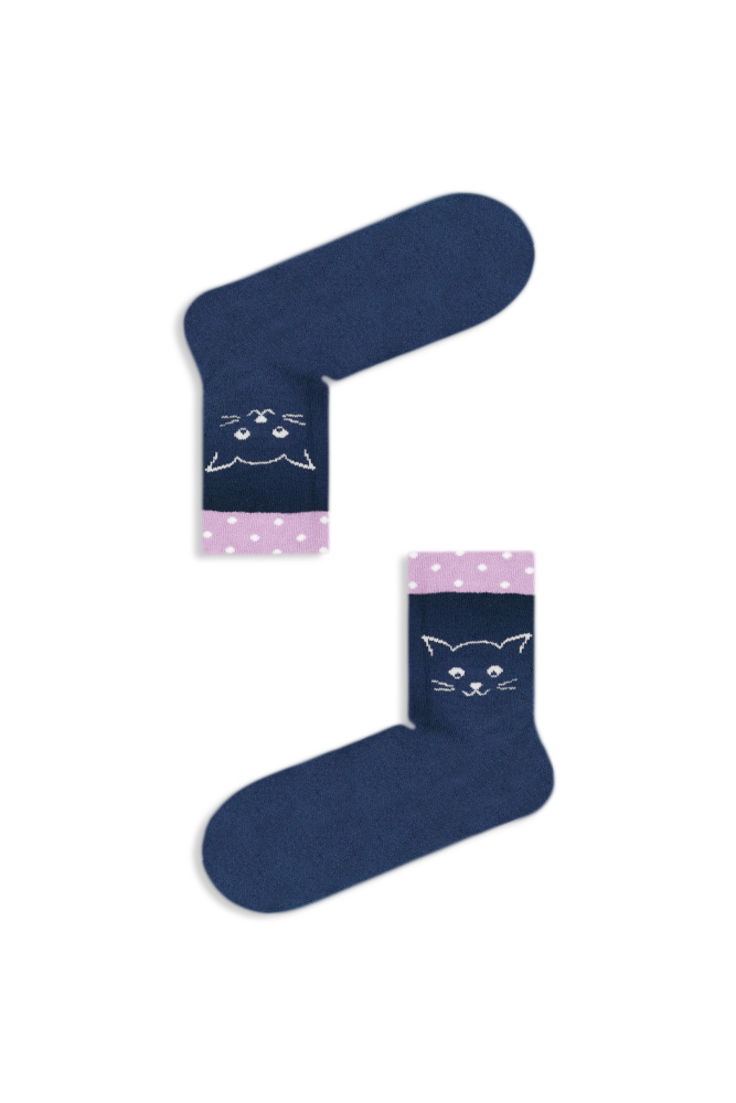blue-purple-cat Κάλτσα Ημίκοντη Πετσετέ Purple Cat - Image 1