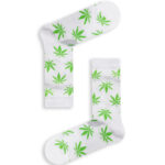 Κάλτσα Unisex με Σχέδιο Cannabis in White