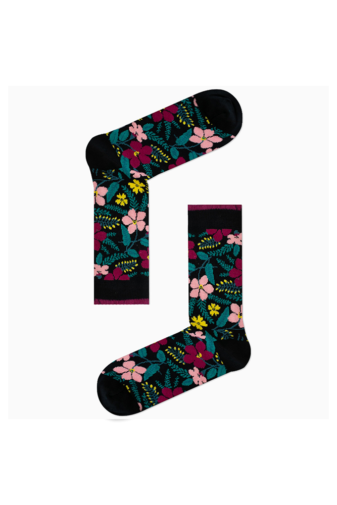flowers Κάλτσα Unisex με Σχέδιο Black Flowers - Image 1