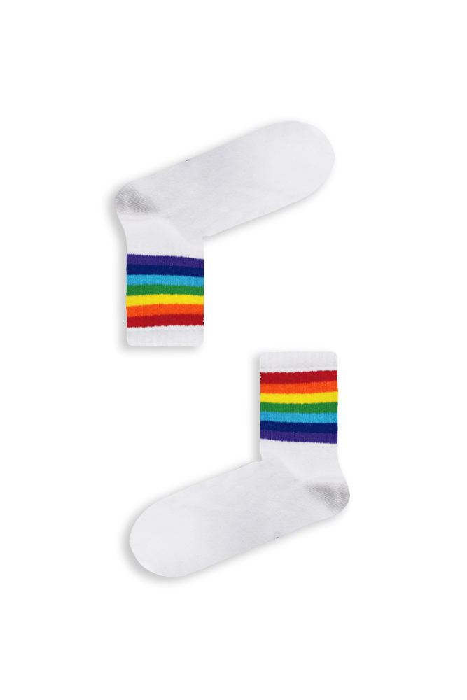 imikonti-white-colorful-stripes Κάλτσα Unisex με Σχέδιο White Colorful - Image 1