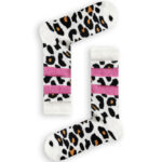 Κάλτσα Unisex με Σχέδιο Leopard White Pink Stripes