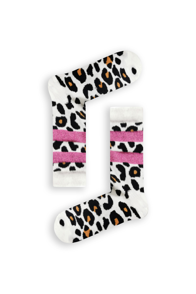 leopard-pink-stripe Κάλτσα Unisex με Σχέδιο Leopard White Pink Stripes - Image 1