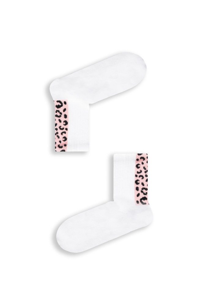 leopard-white Κάλτσα Ημίκοντη Unisex με Σχέδιο Leopard White - Image 1