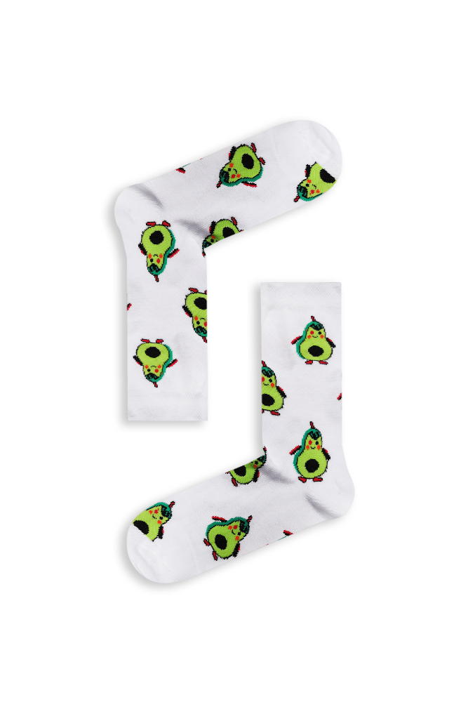 little-avocado-white Κάλτσα Unisex με Σχέδιο Little Avocado - Image 1