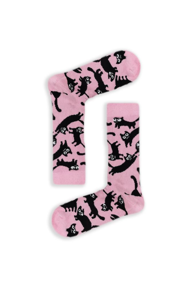 pink-cats Κάλτσα Unisex με Σχέδιο Playful Cat - Image 1