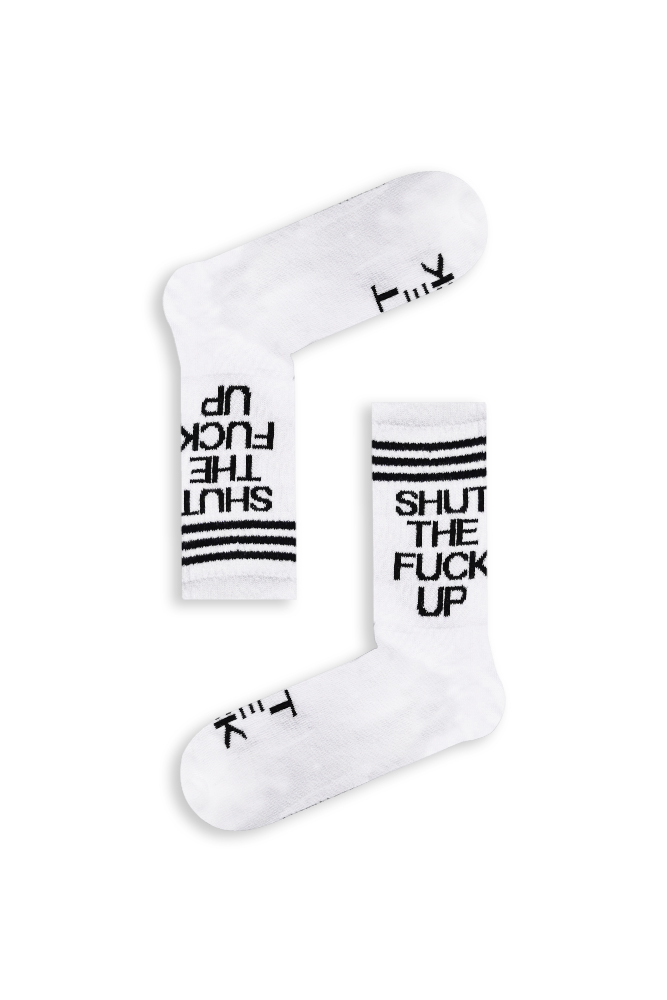 shut-the-fuck-up-white Κάλτσα Unisex με Σχέδιο White SHUT THE F**K UP - Image 1