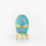 CLOISONNE ΜΠΙΖΟΥΤΙΕΡΑ ΓΑΛΑΖΙΟ ΑΥΓΟ ΤΥΠΟΥ ΦΑΜΠΕΡΖΕ ΜΕ ΜΩΒ ΛΟΥΛΟΥΔΙΑ Φ3.5x7.5cm