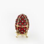 CLOISONNE ΜΠΙΖΟΥΤΙΕΡΑ ΚΟΚΚΙΝΟ ΑΥΓΟ ΤΥΠΟΥ ΦΑΜΠΕΡΖΕ ΜΕ ΠΡΑΣΙΝΕΣ ΛΕΠΤΟΜΕΡΕΙΕΣ Φ4x7cm