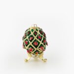 CLOISONNE ΜΠΙΖΟΥΤΙΕΡΑ ΠΡΑΣΙΝΟ ΑΥΓΟ ΤΥΠΟΥ ΦΑΜΠΕΡΖΕ ΜΕ ΤΡΙΑΝΤΑΦΥΛΛΑ Φ4x7cm