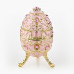 CLOISONNE ΜΠΙΖΟΥΤΙΕΡΑ ΡΟΖ ΑΥΓΟ ΤΥΠΟΥ ΦΑΜΠΕΡΖΕ ΜΕ ΡΟΖ ΠΕΤΡΕΣ Φ5.5x10.5cm