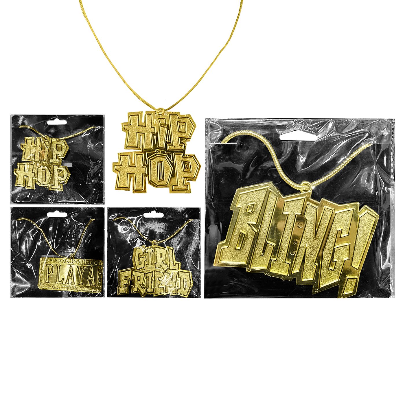 3-2672 Κολιέ Χρυσό Hip-Hop 14x14cm Carnavalista 232692 - Image 1