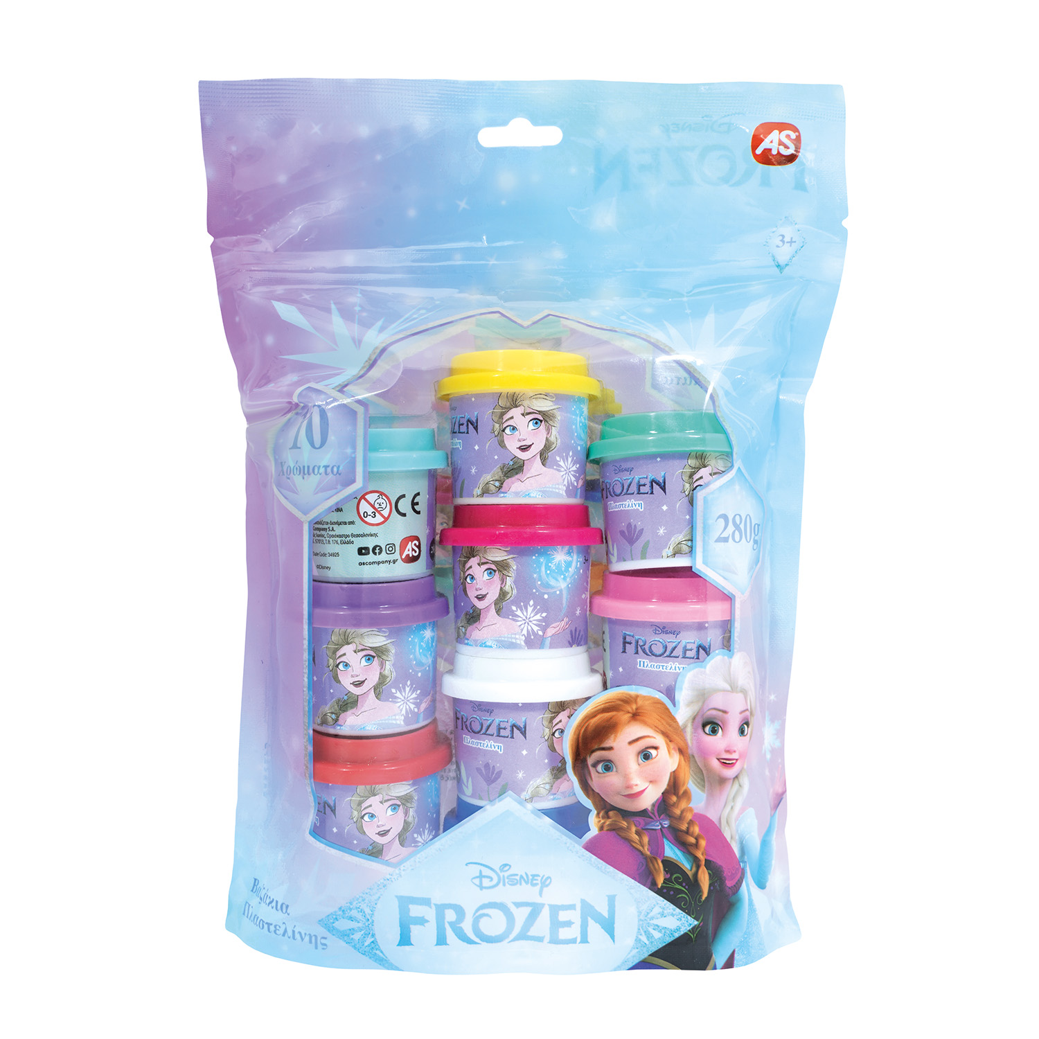 AS Πλαστελίνη Disney Frozen Σακουλάκι Με 10 Βαζάκια Και Καπάκια Καλουπάκια 280gr Για 3+ Χρονών