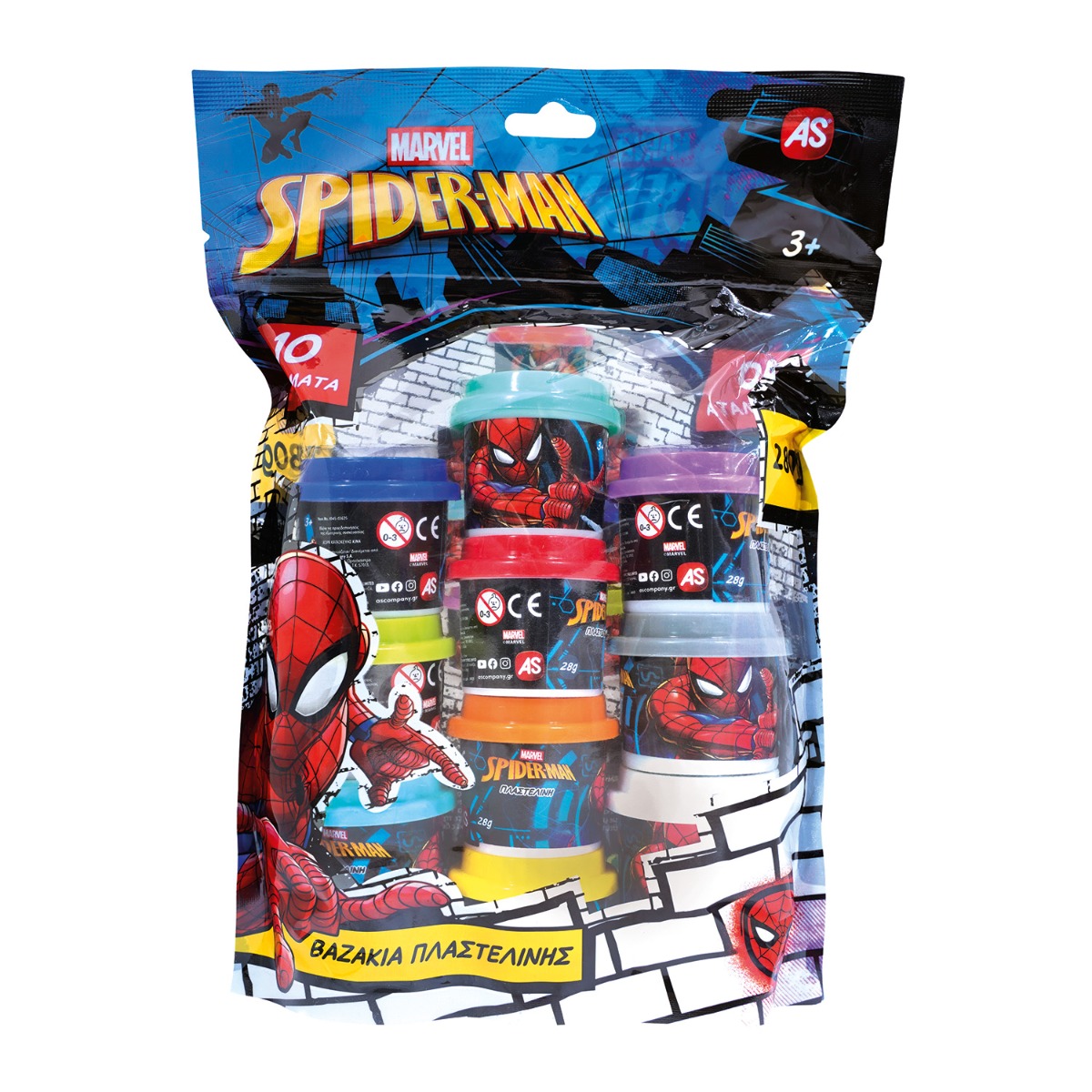 AS Πλαστελίνη Marvel Spiderman Σακουλάκι Με 10 Βαζάκια Και Καπάκια Καλουπάκια 280gr Για 3+ Χρονών