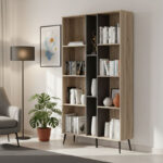 Βιβλιοθήκη Zezan pakoworld σε sonoma-ανθρακί απόχρωση 114x30x200.5εκ - Image 2