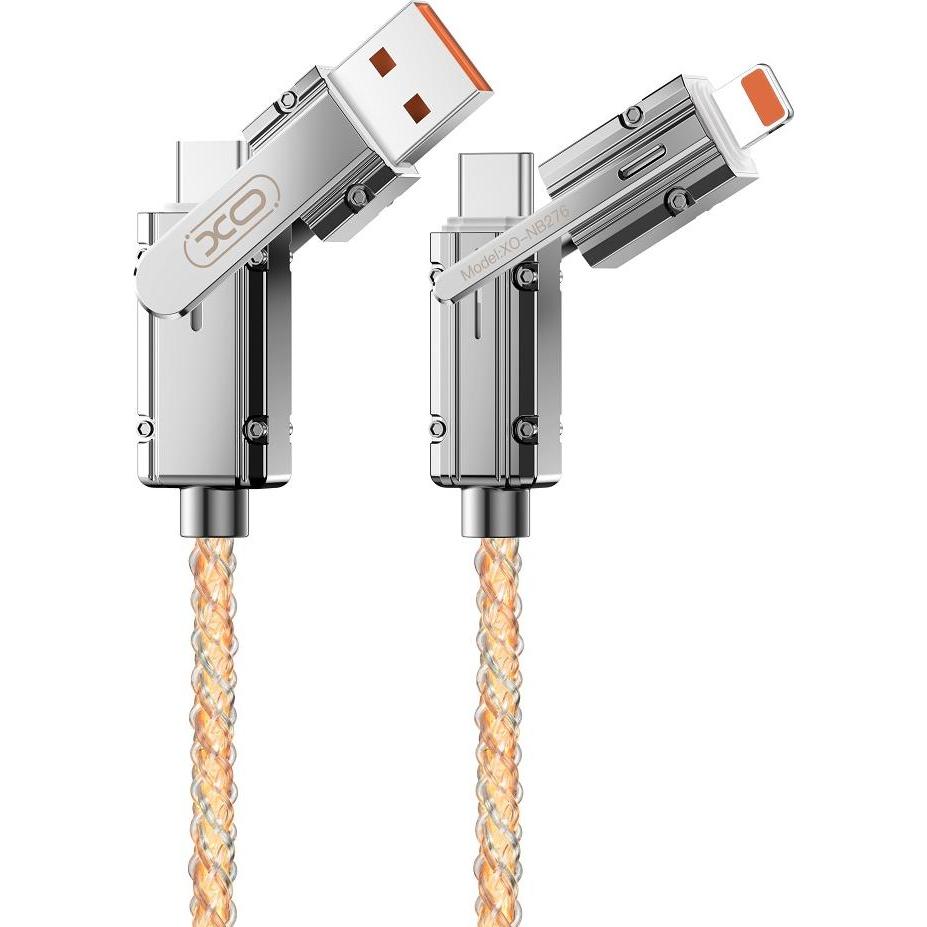 1769584197_0_1 XO-NB276 καλώδιο 4 σε 1, USB-C σε Lightning + USB-C σε USB-Α, 60W, 1μ, Γκρι - Image 1