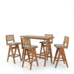 Τραπεζαρία μπαρ Winslow pakoworld σετ 5τεμ ξύλο rubberwood ανοιχτό καρυδί 120x45x100εκ - Image 2