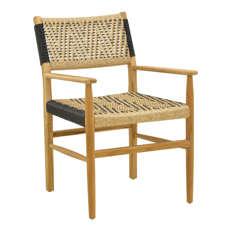 336-000028 Πολυθρόνα Fermilo pakoworld σκελετός teak ξύλο με pe σχοινί σε φυσική-μαύρη απόχρωση 55x67x86εκ - Image 1