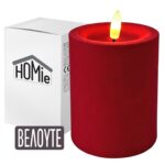 Κερί Κορμός LED Βελουτέ Κόκκινο 10 x ø7,5cm Homie 57522