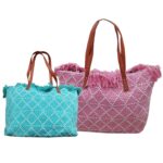 Τσάντα Παραλίας Cotton με Ρόμβους 50x35x14cm SummerTiempo 623139