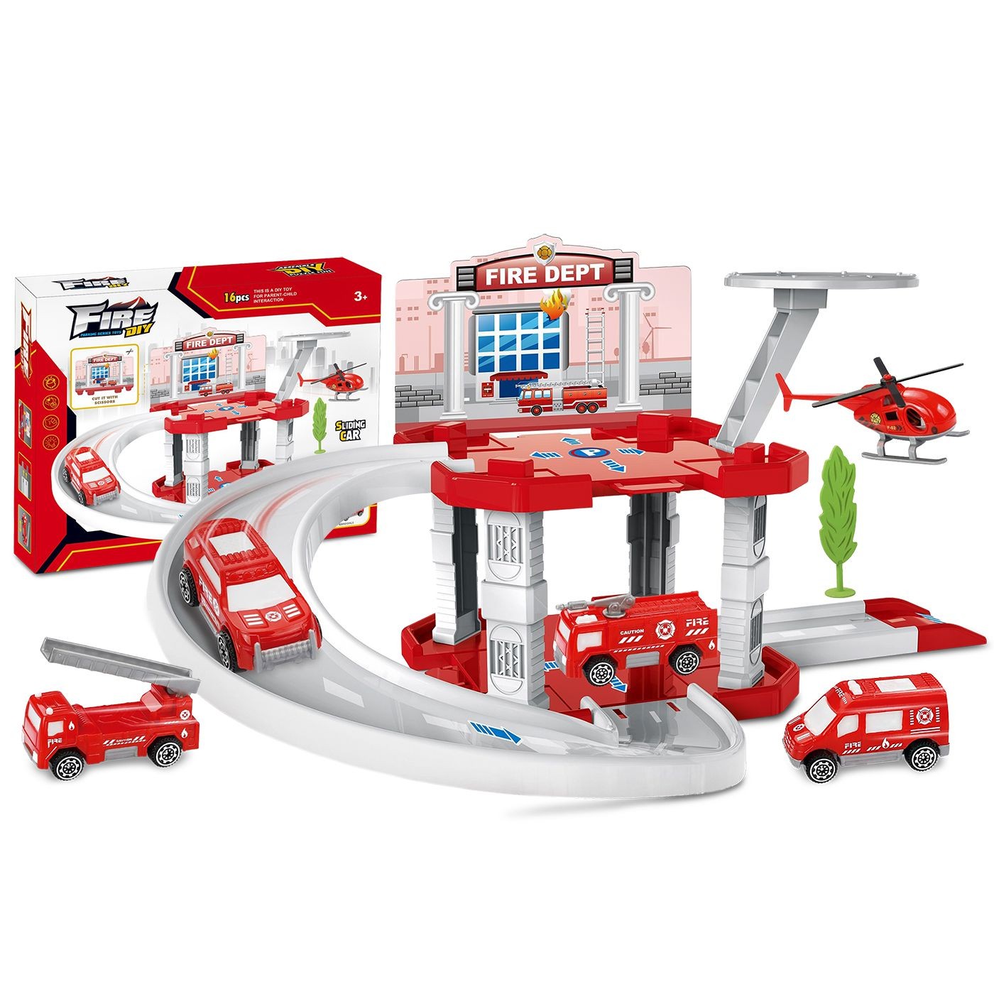 71-3734 Πάρκινγκ Πυροσβεστική σετ=16τεμ 25x20x4,5cm ToyMarkt 913754 - Image 1