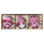 Στολίδια Ξύλινα Gnome ροζ σετ=9 τεμ Display 8cm Xmasfest 1133681