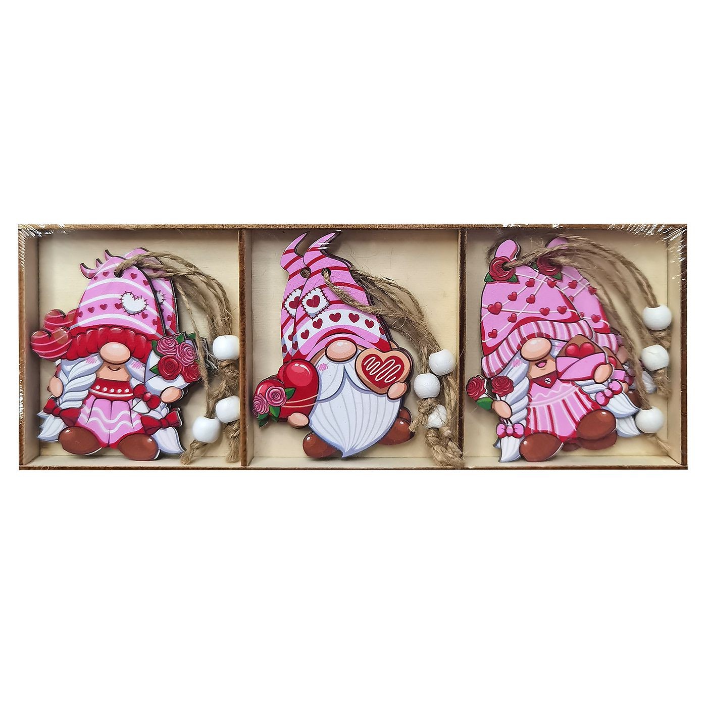 93-3661 Στολίδια Ξύλινα Gnome ροζ σετ=9 τεμ Display 8cm Xmasfest 1133681 - Image 1