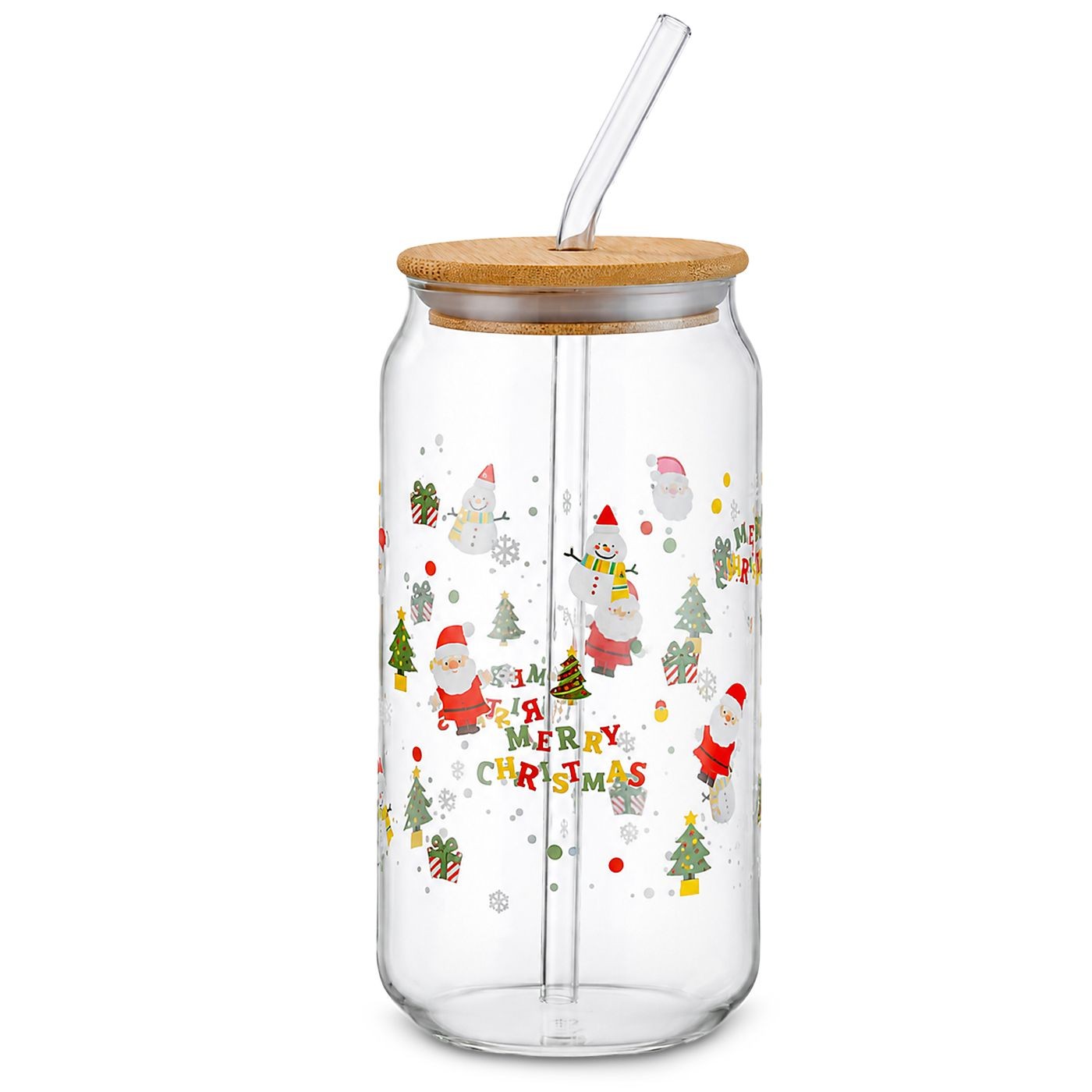 93-4264 Ποτήρι Γυαλί Borosilicate Xmas με Καπάκι, Καλαμάκι 15x6cm 550ml Xmasfest 1134284 - Image 1