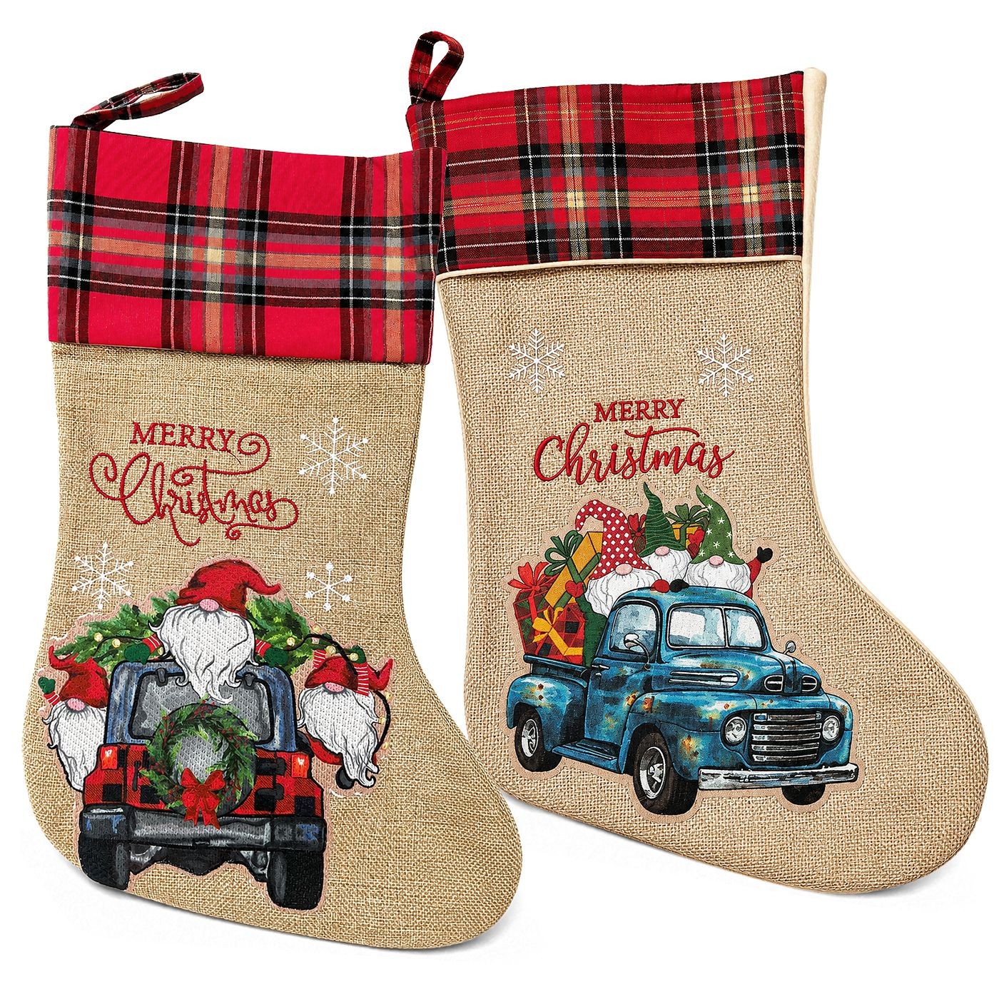 93-4278 Μπότα Xmas Λινάτσα με Καρό & Σχέδιο 47x26cm Xmasfest 1134298 - Image 1