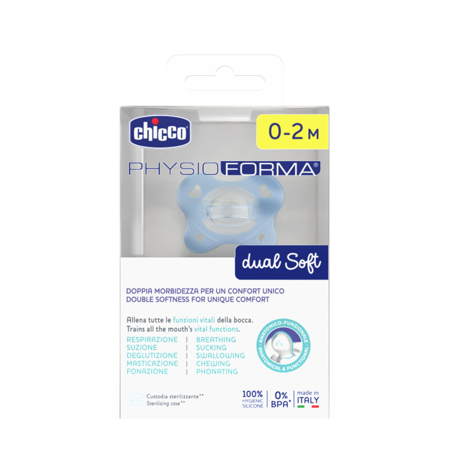 Chicco Πιπίλα Physio Dual Soft Όλο Σιλικόνη Σιέλ Για 0-2+ Μηνών