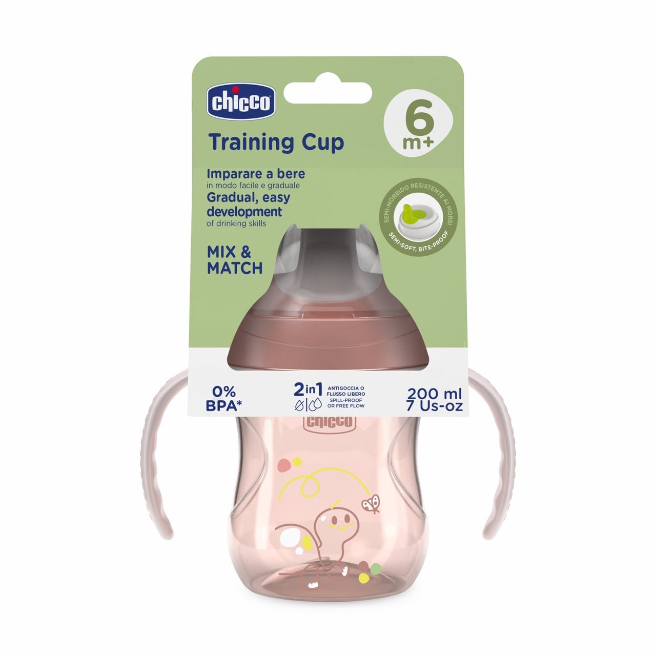 Chicco Κύπελλο Εκπαιδευτικό Natural Ροζ Για 6+ Μηνών