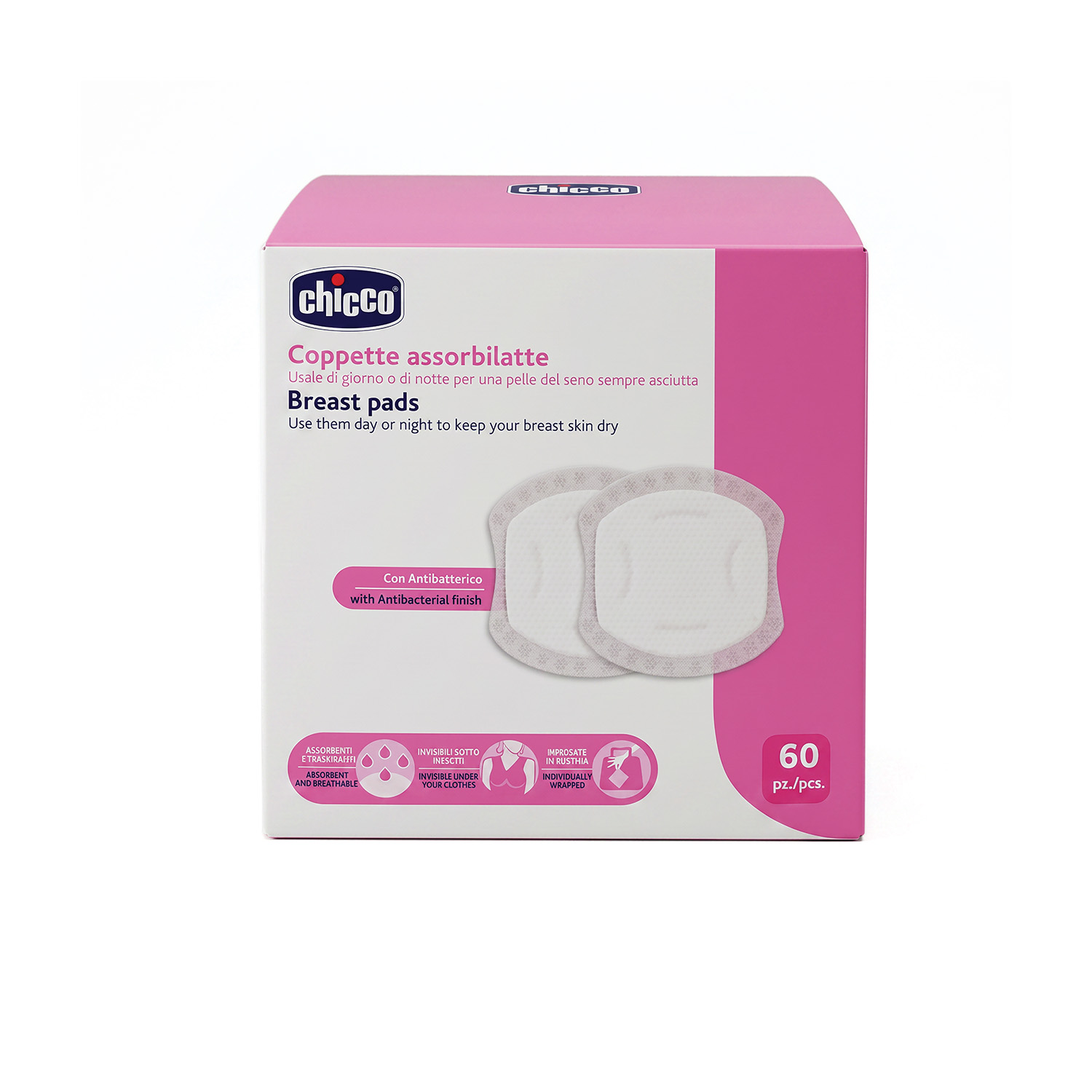 Chicco Αντιβακτηριακά Επιθέματα Στήθους με Κυψελωτή Υφή 60 τμχ